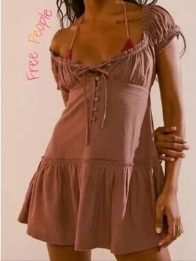 Free People Perri Linen Drop Waist Mini Dress Size XS NWT